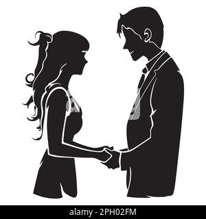 Couple getting married. Black and white icon of young husband and wife at wedding. Symbol of romance Stock Vector