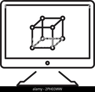 Project management monitor, cube, graphic design vector icon illustration. Stock Vector