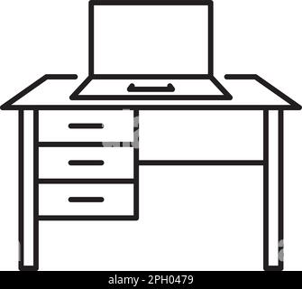 Project management table, laptop, workplace vector icon illustration. Stock Vector