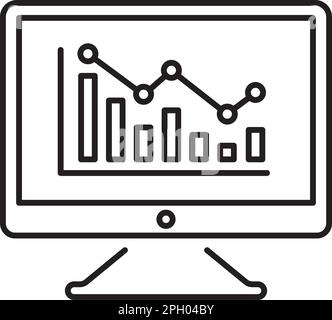 Project management monitor, graphics, dashboard vector icon illustration. Stock Vector