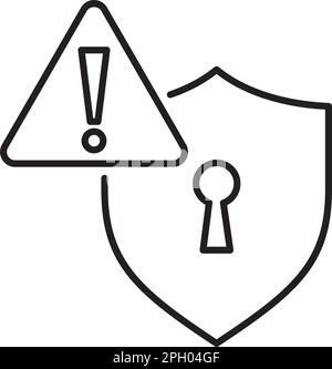 Project management shield, exclamation mark, warning sign vector icon illustration. Stock Vector
