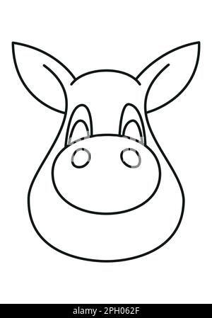 pig head - cartoon simple outline schematic black and white vector illustration isolated on white Stock Vector