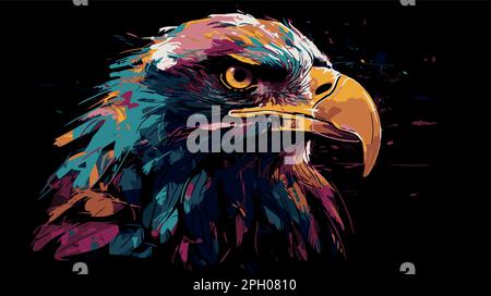 Eagle painting. Vector art illustration of bird with colorful paint. Majestic pop art poster, banner Stock Vector