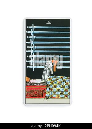 Nine of swords. Tarot cards. Eight crossed swords and a hand grasping a  sword tip Stock Vector