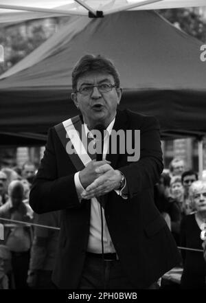 Portrait of Jean-Luc Mélenchon, french deputy and creator of 'La France Insoumise' during a meeting on july 2017 11th Stock Photo