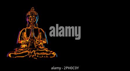 Golden Statue of Buddha Sitting in Lotus Pose on a black background. 3d Rendering Stock Photo