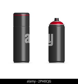 Spray can with paint and cap isolated on white background. 3D vector illustration, front view. Stock Vector