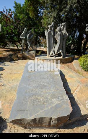 Sitia, Greece - October 12, 2022: monument in the courtyard of the monastery of Toplou, located in the north-east of Crete Stock Photo