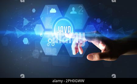 Hand touching digital button concept Stock Photo