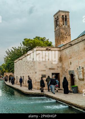 Balikligol - Pool of Abraham and Rizvaniye Mosque in Sanliurfa Turkey. Religious tourism destinations in Turkey Stock Photo