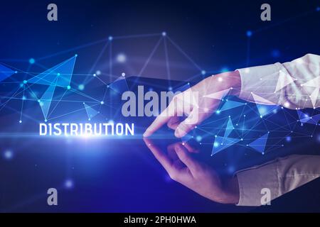 Businessman touching huge screen concept Stock Photo
