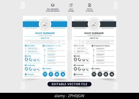 Minimalist resume and CV template vector with photo placeholders. Creative resume layout design for professional job applications. Office CV layout ve Stock Vector