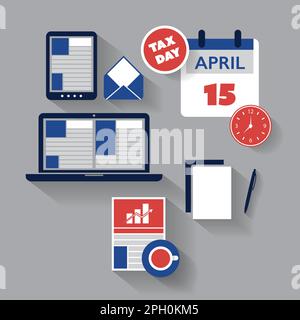Tax Day Reminder Concept - Calendar Design Template - USA IRS Tax Deadline, Due Date for Federal Income Tax Returns: 15 April Stock Vector