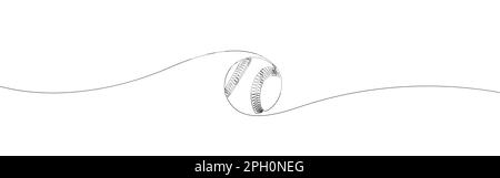 Single continuous line drawing leather baseball ball symbol logo. Dynamic one line draw graphic design vector illustration Stock Vector