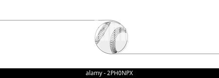Single continuous line drawing leather baseball ball symbol logo. Dynamic one line draw graphic design vector illustration Stock Vector