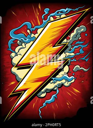 yellow lightning bold on a red background Stock Photo