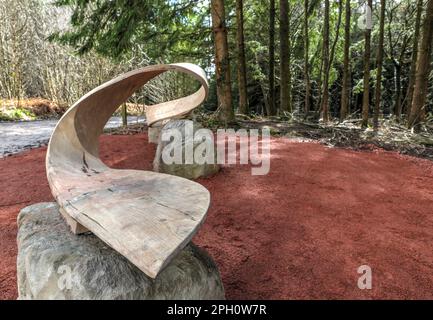 Meander by Kristinma Veasey. A new permanent work and resting place added to the Forest of Dean Sculpture Trail in time for Easter. Stock Photo