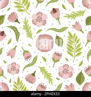 Vector seamless spring pattern with flowers, bouquets, plants Stock Vector