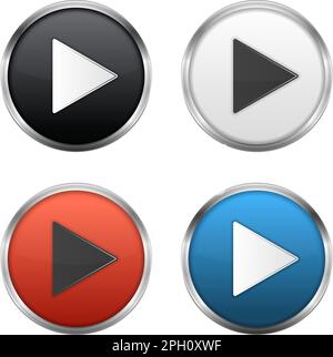 Metallic play buttons set,  vector eps10 illustration Stock Vector