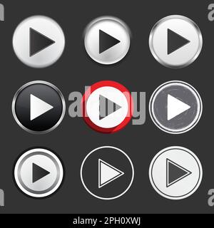 Set of different play buttons, vector eps10 illustration Stock Vector