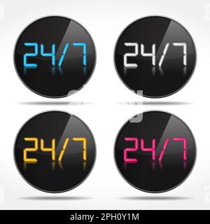 24/7 Digital icons, vector eps10 illustration Stock Vector