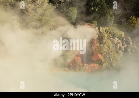 Beppu Jigoku Meguri Or Hell Tour hot spring water blowing from land travel location in Japan Stock Photo