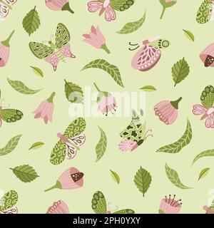 Vector seamless spring pattern with flowers, bouquets, plants Stock Vector