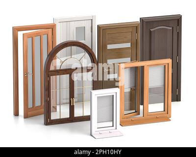 Windows and doora of different types isolated on white. 3d illustration Stock Photo