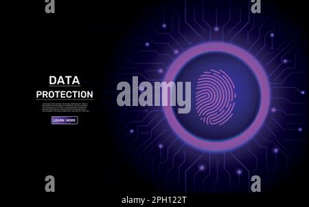 Fingerprint safety technology. Cyber security. Electrical board for biometric scan authentication. Identification monitoring. Finger imprint scanning process. Data protection. Vector web banner design Stock Vector