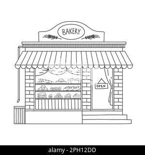 Sweet shop exterior confectionery store graphic black white sketch ...