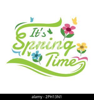 Seasonal spring logo design vector. Fresh spring logo design with flowers, leafs, and butterflies Stock Vector