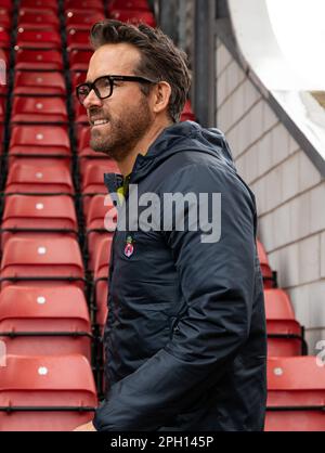 Wrexham, Wrexham County Borough, Wales. 25th March 2023. Wrexham Co owner Ryan Reynolds arrvies ahead of kick, during Wrexham Association Football Club V York City Football Club at The Racecourse Ground, in in the Vanarama National League. (Credit Image: ©Cody Froggatt/Alamy Live News) Stock Photo