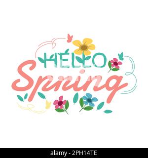 Seasonal spring logo design vector. Fresh spring logo design with flowers, leafs, and butterflies Stock Vector