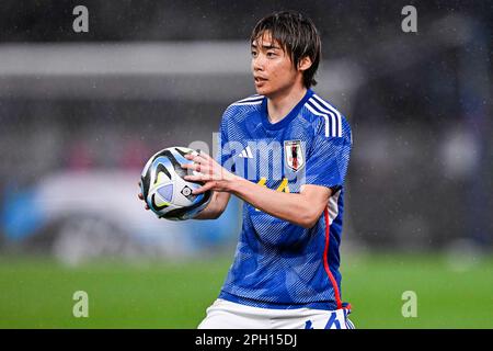 TOKYO, JAPAN - MARCH 24: Junya Ito of Japan reacts during the International Friendly match between Japan and Uruguay at the National Stadium on March 24, 2023 in Tokyo, Japan (Photo by Pablo Morano/BSR Agency) Stock Photo