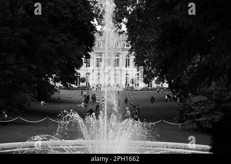 Paris, France - May 31th 2014 : The garden of the Élysée Palace, the official residence of the President of the French Republic. Focus on the fountain Stock Photo