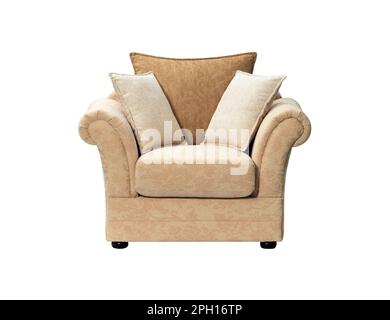 Contemporary sofa with floral pattern isolated on white background Stock Photo