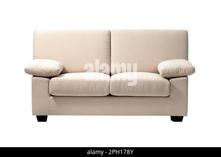 Contemporary beige fabric sofa isolated on white background Stock Photo