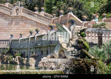 Detail of the Fountain designed by Josep Fontserè inside The Parc de la Ciutadella, Citadel Park, in Ciutat Vella Neighborhood in Barcelona, Catalonia Stock Photo