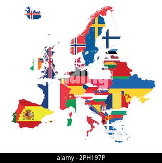 Europe map with countries flags inside. All elements separated in detachable and editable layers. Vector illustration Stock Vector