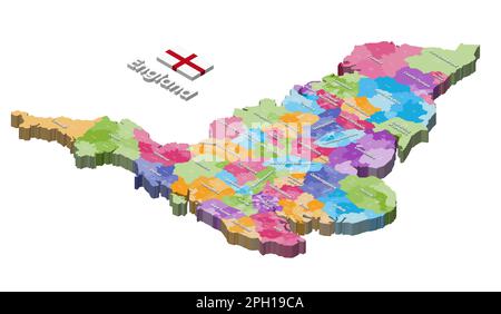 England districts isometric map colored by ceremonial counties Stock Vector