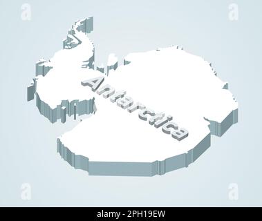 Antarctica 3d (isometric) map on light blue background with volumetric inscription Stock Vector