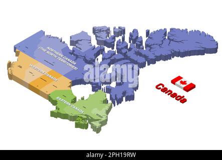 Canada states 3d (isometric) colored isolated vector map. Flag of Canada Stock Vector