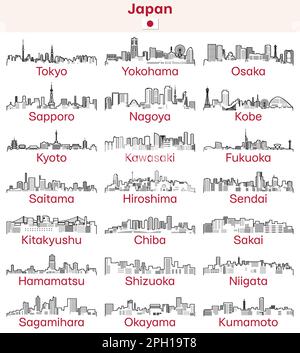 Japaese cities outline skylines vector set Stock Vector
