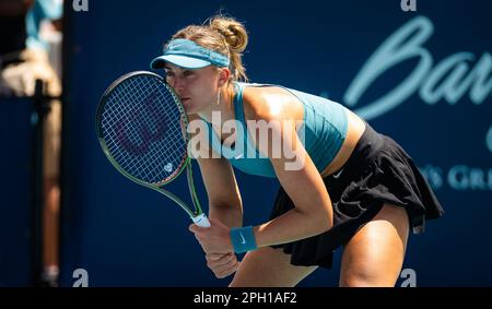 Paula Badosa of Spain in action during the second round of the 2023 Miami Open, WTA 1000 tennis tournament on March 23, 2023 in Miami, USA - Photo: Rob Prange/DPPI/LiveMedia Stock Photo