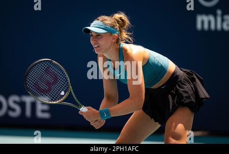 Paula Badosa of Spain in action during the second round of the 2023 Miami Open, WTA 1000 tennis tournament on March 23, 2023 in Miami, USA - Photo: Rob Prange/DPPI/LiveMedia Stock Photo