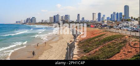 TEL AVIV, ISRAEL - SEPTEMBER 17, 2017: This is a panoramic view of the Mediterranean coast of Tel Aviv. Stock Photo