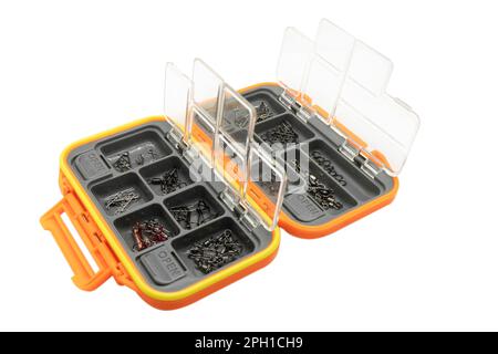 Open tackle box full of fishing gear, close up Stock Photo - Alamy