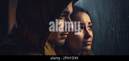 Couple Seeking Shelter From The Rain Made With Generative Ai Tools