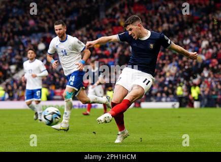 Scotland's Ryan Christie in action during the UEFA Euro 2024 Group A qualifying match at Hampden Park, Glasgow. Picture date: Saturday March 25, 2023. Stock Photo