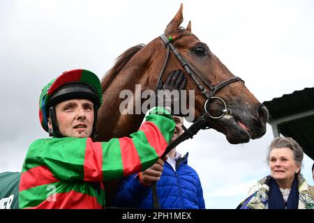 Jockey Chris Hayes after winning the Paddy Power Irish Lincolnshire on Lattam at Curragh Racecourse, County Kildare. Picture date: Saturday March 25, 2023. Stock Photo